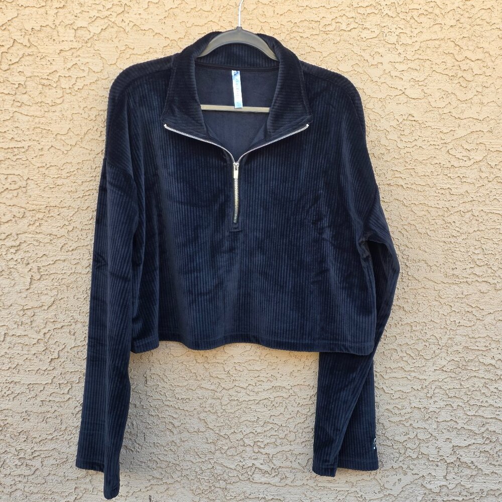 Fabletics Plush Rib Half Zip Black Sweatshirt Women’s Size XL